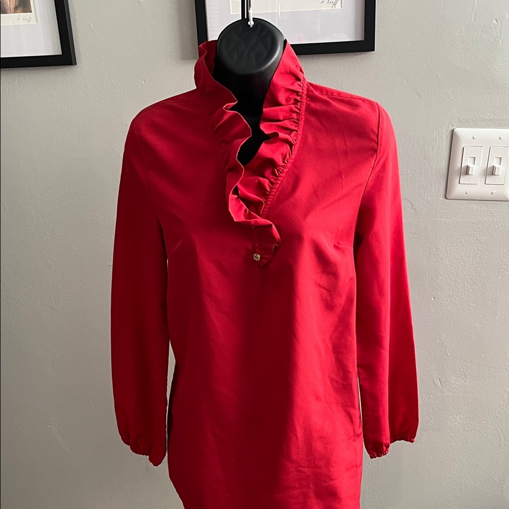 Red Ruffled from Mud Pie,Long Sleeve Blouse